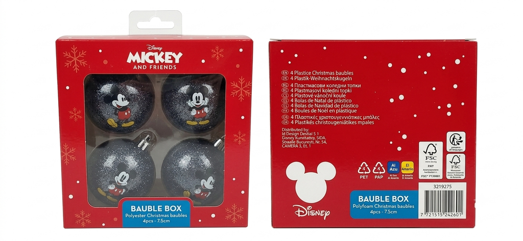 Plastikowe bombki choinkowe Miki Mouse Disney Fioletowy Brokat