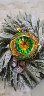 Mix szklanych bombek choinkowych, reflektory 8 cm żółty brokat